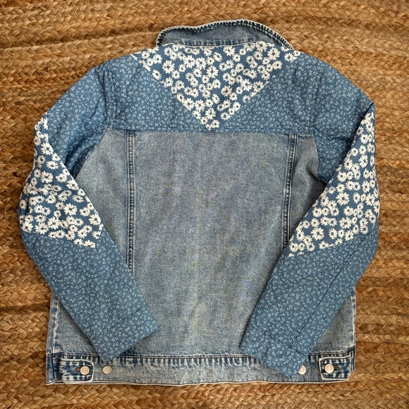 Anthropologie Medium Avec Les Filles Quilted Patchwork Floral Denim Jacket - Picture 7 of 8